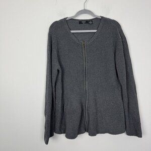 Verve Ami Woman’s Gray Knit Zip Up Cardigan Size 2X Flaws